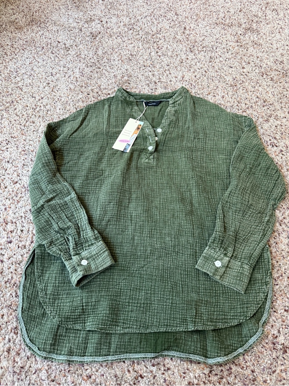 Men's Olive Long-Sleeve Button Henley Shirt